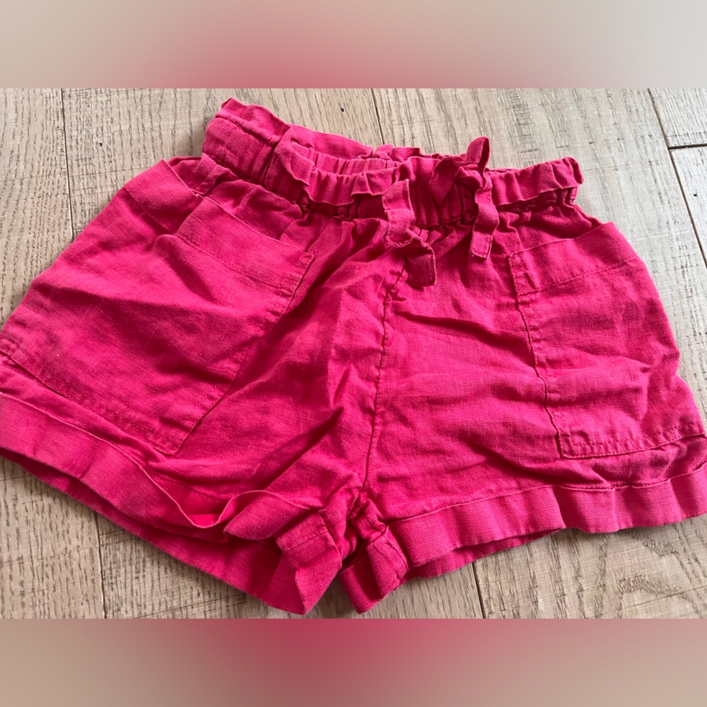 French brand Monoprix Premium Girls Pink Paperbag Waist Linen Shorts size 5T